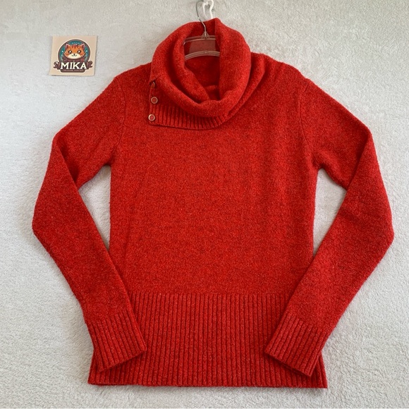 Mango Sweaters - MNG By Mango Women's Size XL Red Long Sleeve Buttoned Turtleneck Knit Sweater